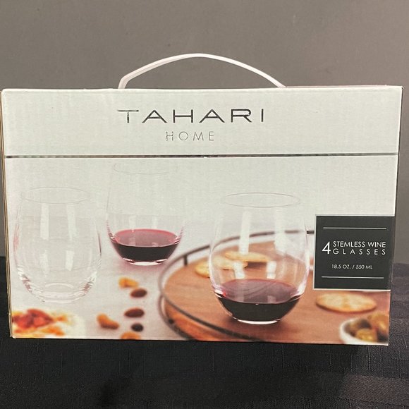 Tahari Home Other - TAHARI HOME 4 STEMLESS WINE GLASSES 23TG001CL NEW IN SEALED BOX